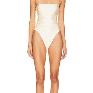 LPA Satin Cream Gathered Top